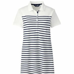 Lands End SS Polo Dress Radiant Navy Stripe